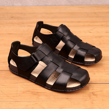 Sandale romane pentru bărbați, vară 2025, casual și versatile, piele naturală, respirante, ușoare, talpă moale, încălțăminte de plajă pentru exterior