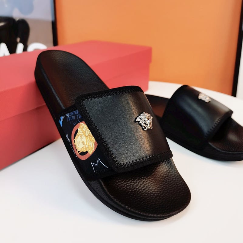 Muške ljetne sandale od kože s metalnim detaljem Meduza i Velcro zatvaračem, protuklizne za plažu
