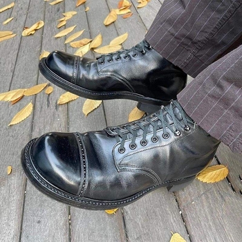 Čizme za povećanje visine, vintage radne čizme visokog kroja u stilu motocikla, debeli potplat, okrugli vrh, muške kožne čizme