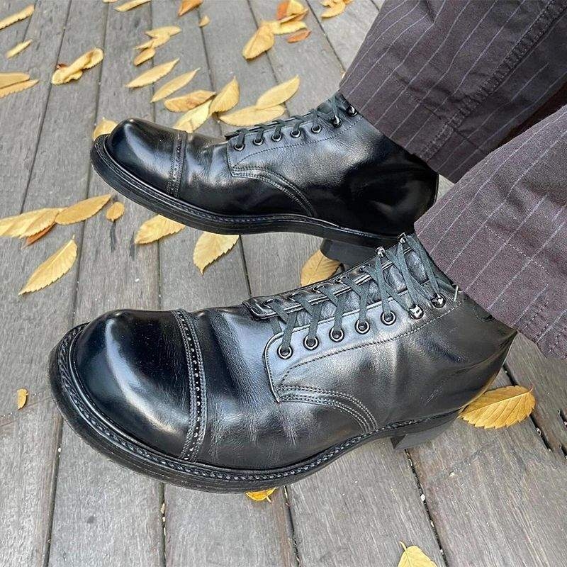 Čizme za povećanje visine, vintage radne čizme visokog kroja u stilu motocikla, debeli potplat, okrugli vrh, muške kožne čizme
