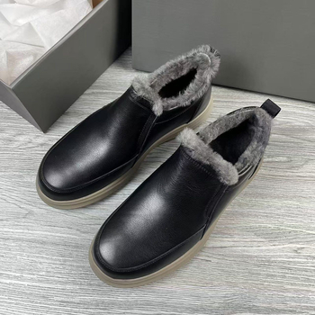 Muške zimske čizme slip-on od prave kože sa vunenom podstavom, debelo tople snježne čizme s kožno-krznenom unutrašnjošću