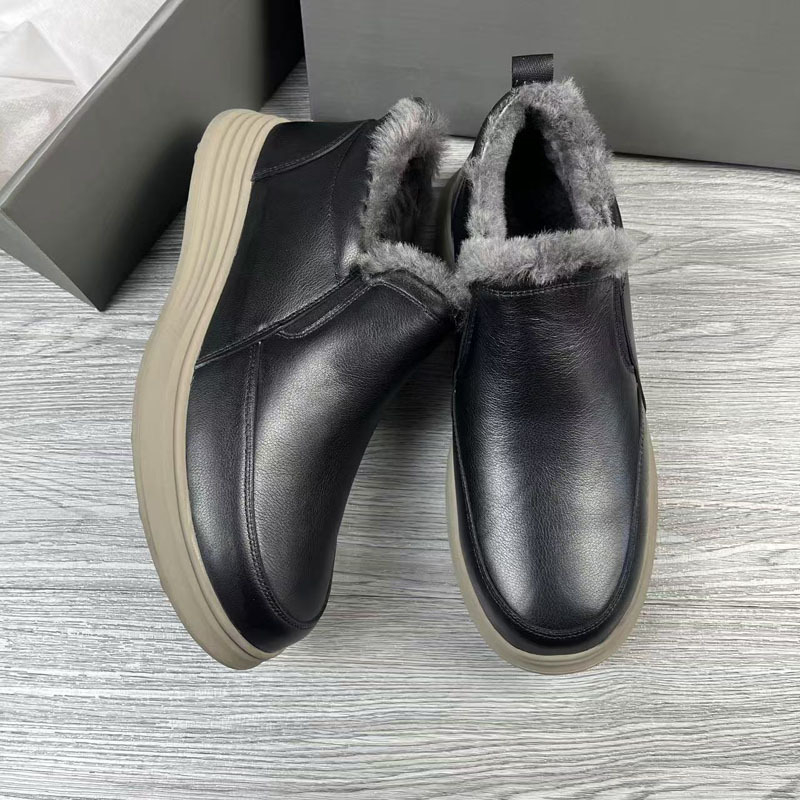 Muške zimske čizme slip-on od prave kože sa vunenom podstavom, debelo tople snježne čizme s kožno-krznenom unutrašnjošću