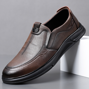 Muške kožne cipele, prozračne, casual-business stil, crne, bez pertli, meka gumena potplata, protuklizne, PU ulošak.