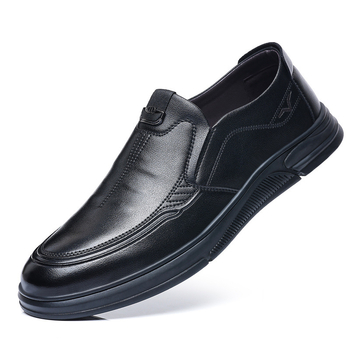 Muške kožne cipele, prozračne, casual-business stil, crne, bez pertli, meka gumena potplata, protuklizne, PU ulošak.