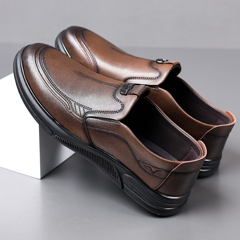 Muške kožne cipele, prozračne, casual-business stil, crne, bez pertli, meka gumena potplata, protuklizne, PU ulošak.