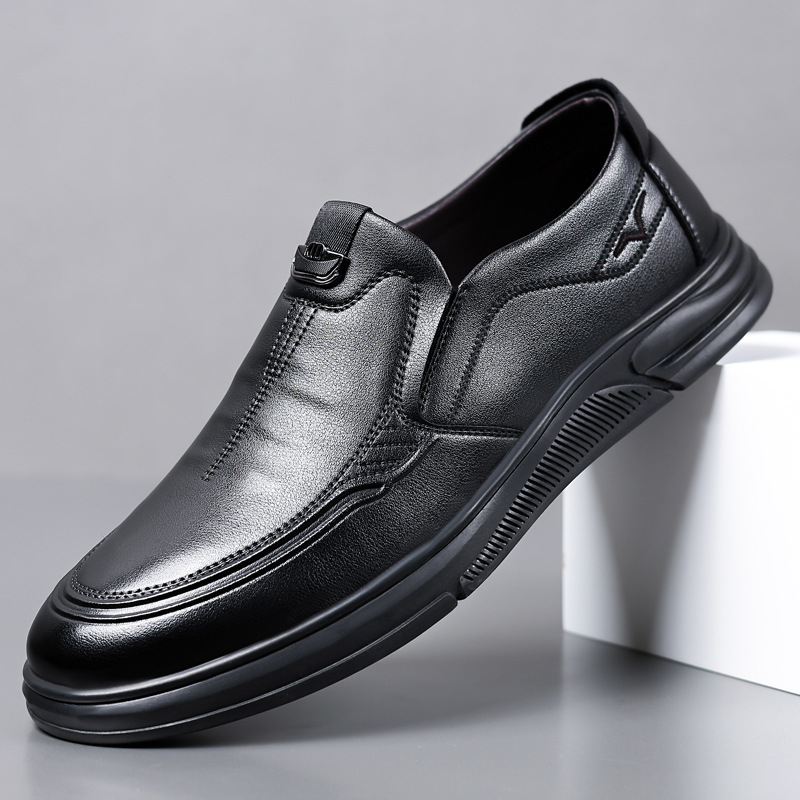 Muške kožne cipele, prozračne, casual-business stil, crne, bez pertli, meka gumena potplata, protuklizne, PU ulošak.