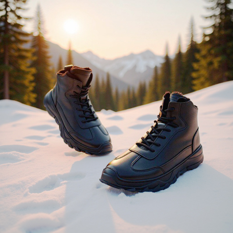 Muške zimske čizme s kožom i krznom, topla debela potplata, prozračne vanjske casual snow boots s povećanjem visine