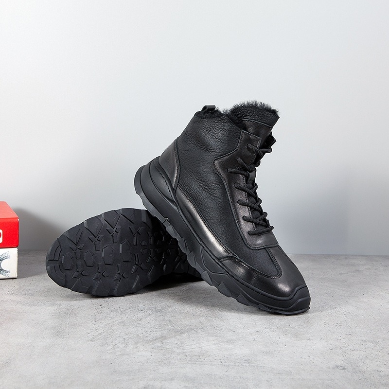 Muške zimske čizme s kožom i krznom, topla debela potplata, prozračne vanjske casual snow boots s povećanjem visine