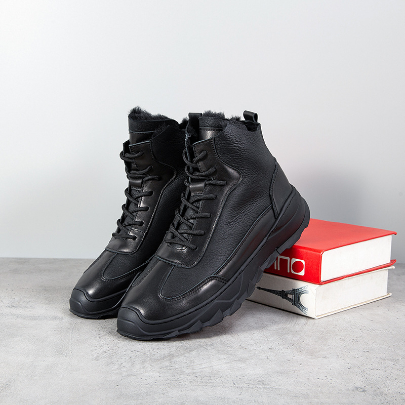 Muške zimske čizme s kožom i krznom, topla debela potplata, prozračne vanjske casual snow boots s povećanjem visine