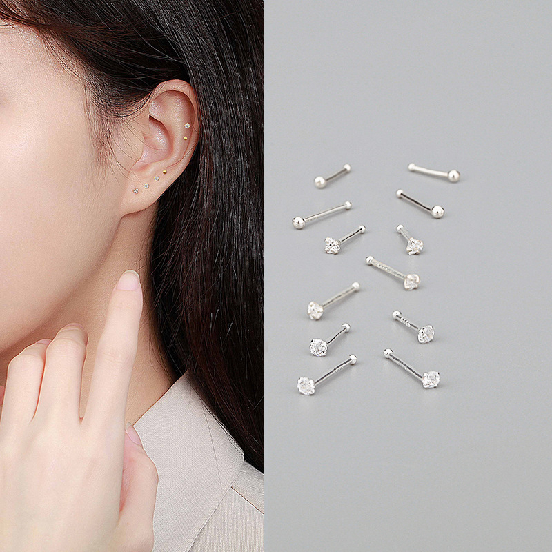 S999 Čisto srebro, ženske naušnice u obliku srca, minimalistički dizajn za piercing uha