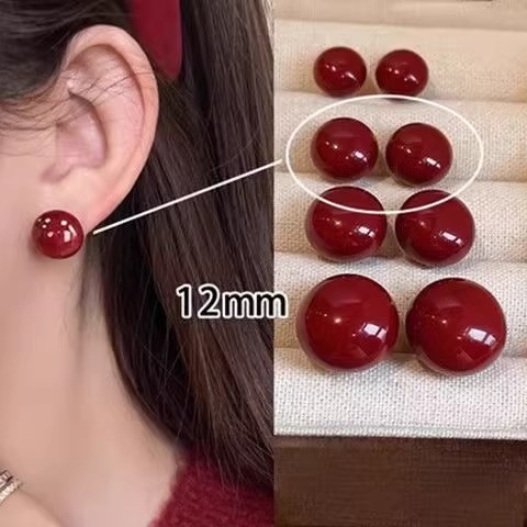 Naušnice od srebra 999, burgundske boje, u obliku graha, za žene, s ugrađenim perlama, retro Hong Kong stil