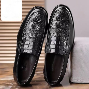 Мъжки обувки от изкуствена кожа за бизнес и ежедневие, дишаща горна част, кръгъл нос, гумена подметка, нисък квадратен ток, британски стил
