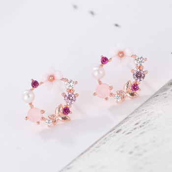 S925 Sterling srebrne naušnice-stud, cvijet s dijamanatom, za žene, korejski stil mode
