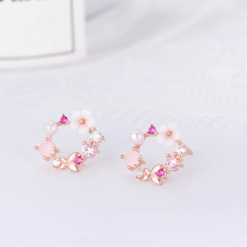 S925 Sterling srebrne naušnice-stud, cvijet s dijamanatom, za žene, korejski stil mode