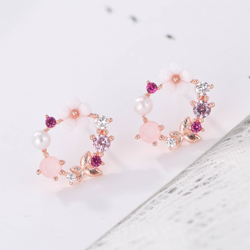 S925 Sterling srebrne naušnice-stud, cvijet s dijamanatom, za žene, korejski stil mode