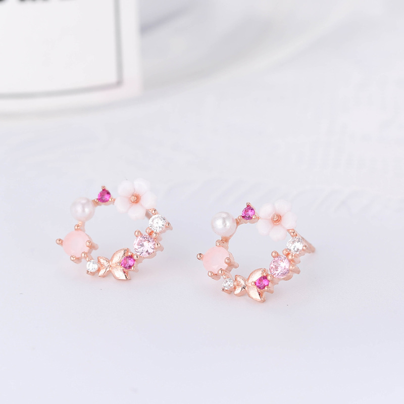 S925 Sterling srebrne naušnice-stud, cvijet s dijamanatom, za žene, korejski stil mode