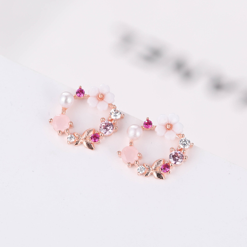 S925 Sterling srebrne naušnice-stud, cvijet s dijamanatom, za žene, korejski stil mode