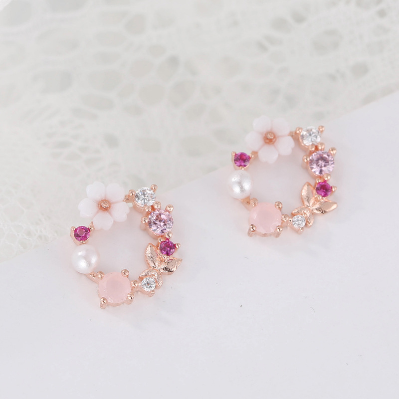 S925 Sterling srebrne naušnice-stud, cvijet s dijamanatom, za žene, korejski stil mode