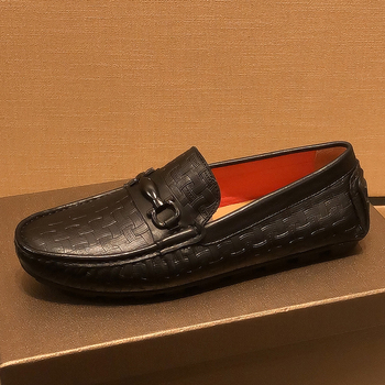 Muški mokasini od prave kože s tkanim uzorkom i Horsebit detaljem, bez vezivanja