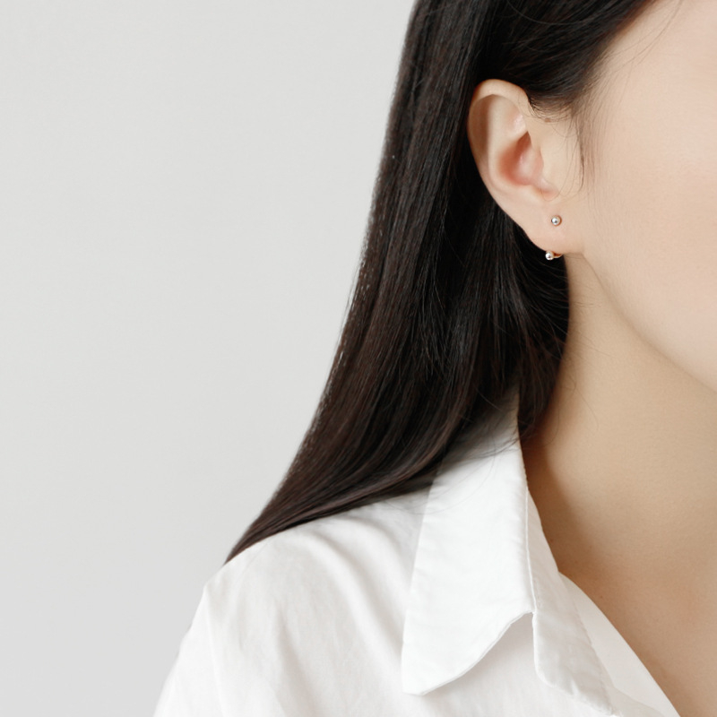 YH339 Korejski stil, S925 srebro, geometrijske okrugle perle naušnice za žene
