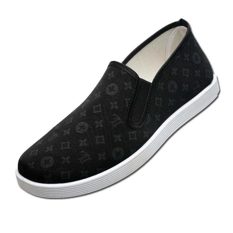 2024 ljeto - novi stil Old Beijing platnene Slip-On muške cipele, crne, s debelom potplatom, prozračne