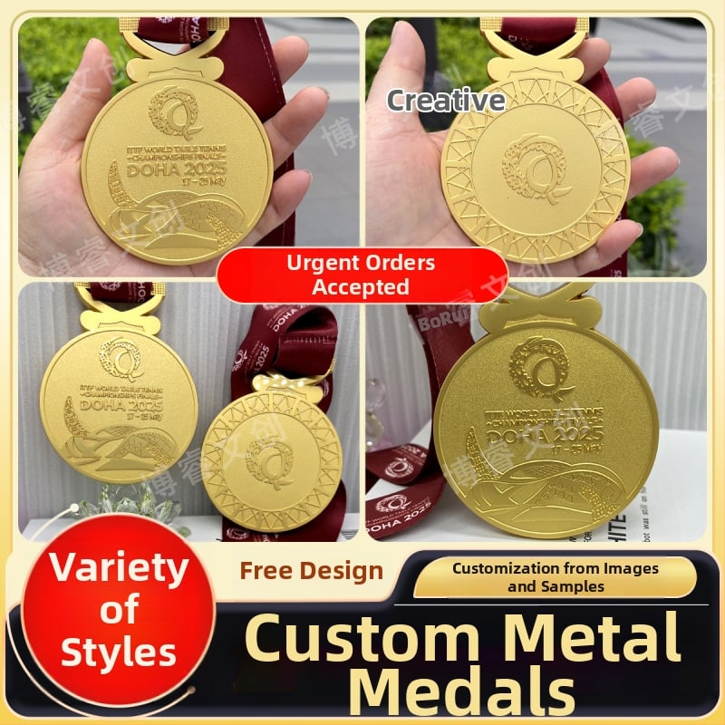 Prilagođena sportska medalja za košarku, nogomet i maraton – cinkova legura, zlatni premaz