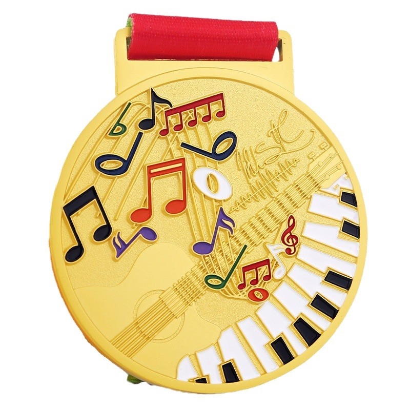 Prilagodljiva glazbena medalja od cinkovog legura s motivima klavira, violine i pjevanja, pozlaćena medalja za dječje glazbene i plesne natjecanja