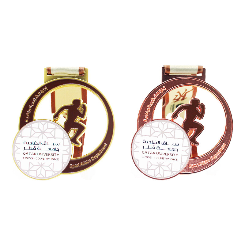 Medalja za atletska natjecanja od cinkovog legura, prilagodljiv logotip, litje pod tlakom, geometrijski oblik, drvena kutija
