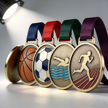 Set metalnih medalja za više sportova: košarka, nogomet, plivanje i atletika — prilagođeno korporativnim događajima