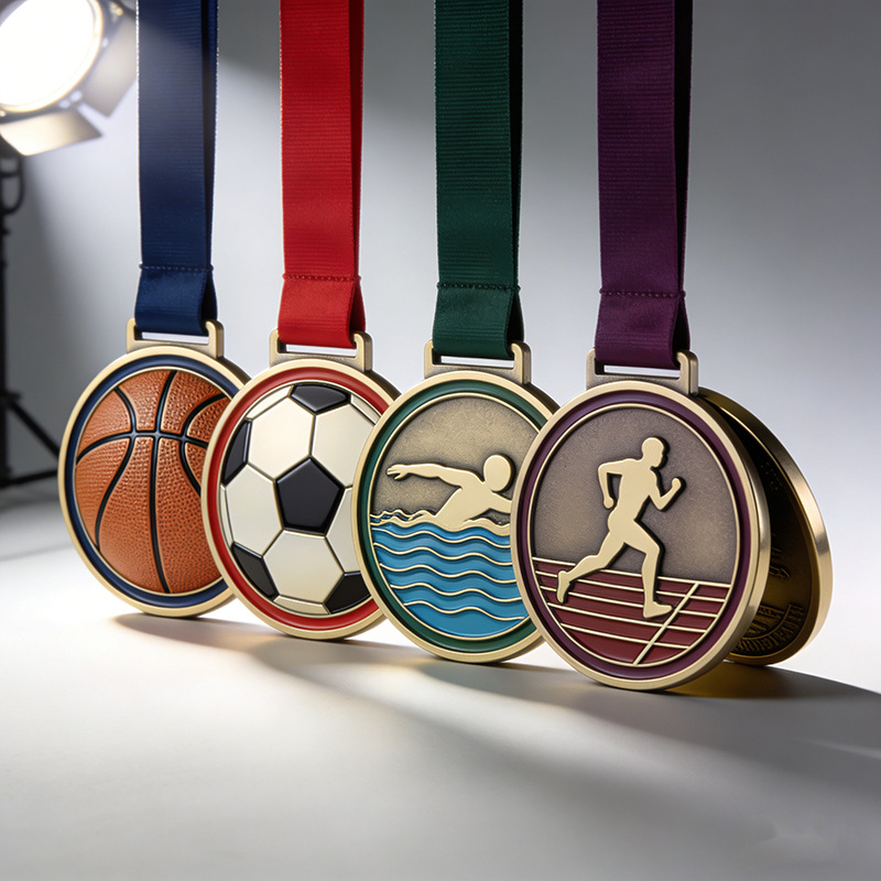 Set metalnih medalja za više sportova: košarka, nogomet, plivanje i atletika — prilagođeno korporativnim događajima