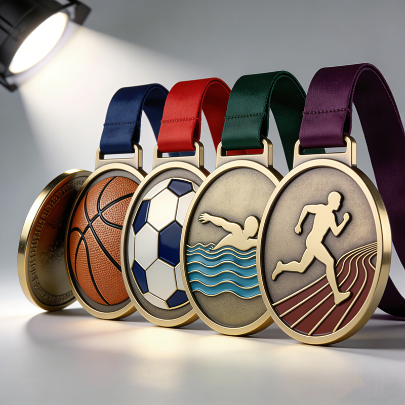 Set metalnih medalja za više sportova: košarka, nogomet, plivanje i atletika — prilagođeno korporativnim događajima