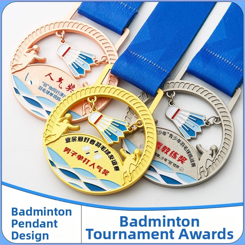 Viseća medalja za badminton natjecanje, kreativna metalna pločica za velika sportska događanja, spomen pločica maratona