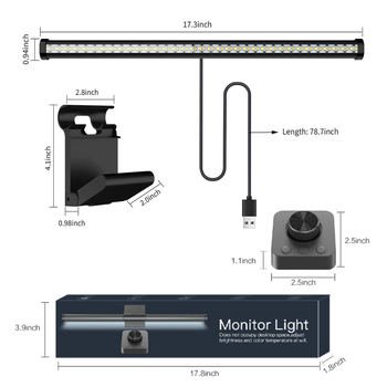 LED лампа за закачване към монитор и лаптоп със дистанционно управление, USB захранване, допълнително осветление, защита на очите от синя светлина, без трептене, регулируема яркост, метален корпус, модерен стил