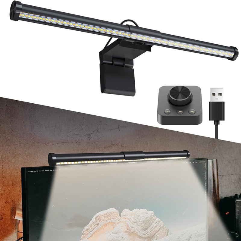 LED лампа за закачване към монитор и лаптоп със дистанционно управление, USB захранване, допълнително осветление, защита на очите от синя светлина, без трептене, регулируема яркост, метален корпус, модерен стил