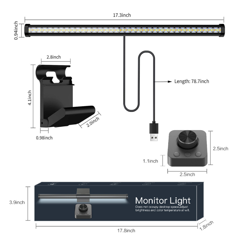 LED лампа за закачване към монитор и лаптоп със дистанционно управление, USB захранване, допълнително осветление, защита на очите от синя светлина, без трептене, регулируема яркост, метален корпус, модерен стил