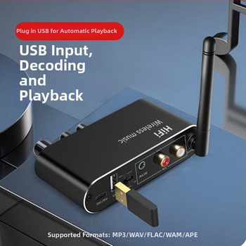 Bluetooth 5.1 RCA prijímač, digitálny na analógový audio konvertor s optickým a koaxiálnym výstupom, podpora USB flash disku, diaľkové ovládanie - T01