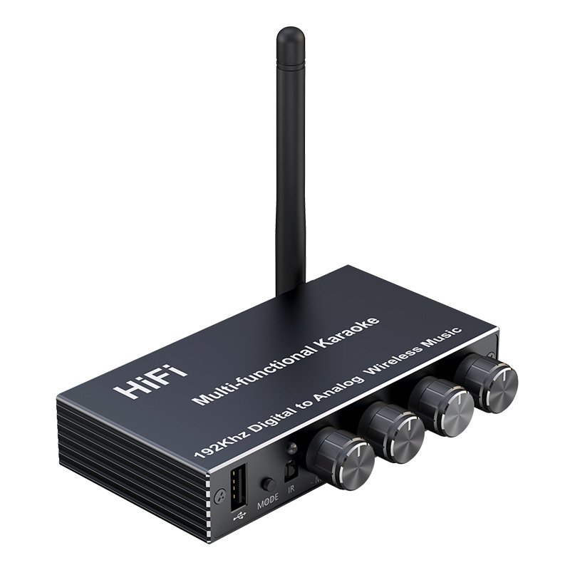 Bluetooth 5.4 приемник и цифрово-аналогов аудио конвертор, възпроизвеждане от USB диск, дистанционно управление на микрофона за караоке