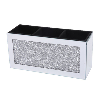 Органайзер за дистанционни, четки за грим и моливи за вежди с огледална повърхност и кристални камъни, с множество отделения за съхранение