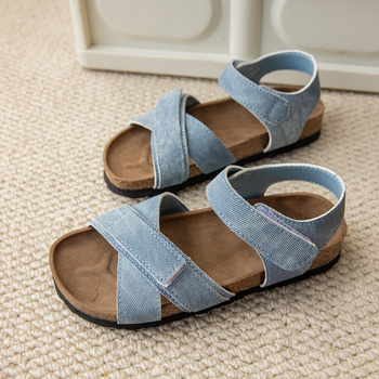Denim casual dječje sandale s Velcro trakama, ravne i lagane, svijetle i modne za plažu