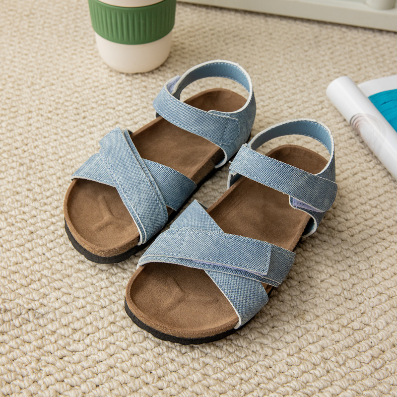 Denim casual dječje sandale s Velcro trakama, ravne i lagane, svijetle i modne za plažu