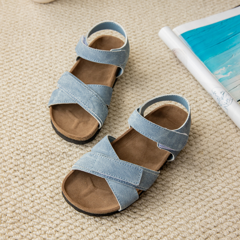 Denim casual dječje sandale s Velcro trakama, ravne i lagane, svijetle i modne za plažu