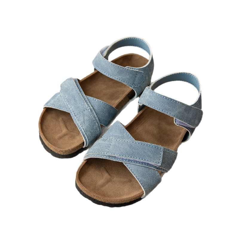 Denim casual dječje sandale s Velcro trakama, ravne i lagane, svijetle i modne za plažu