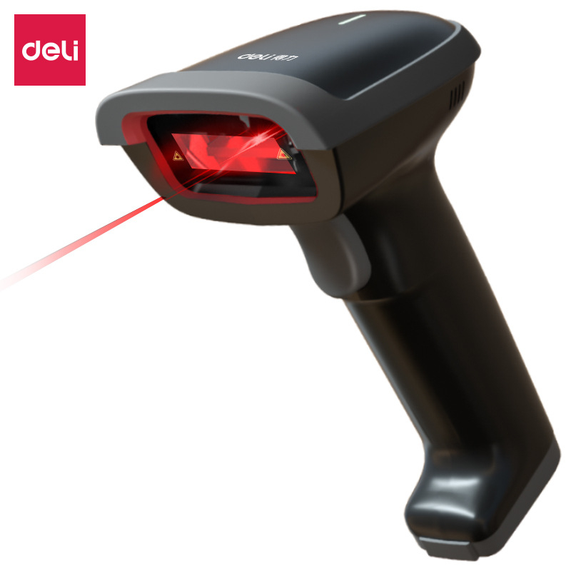 Deli 14880S nadograđeni ručni skener barkodova, USB priključak, pogodan za logistiku i supermarkete, crna