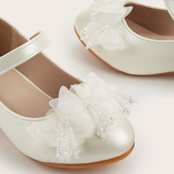 Dječje cipele princeze s rhinestones mašnicom, zatvorenim prstima, debelim petama, Velcro zatvarač