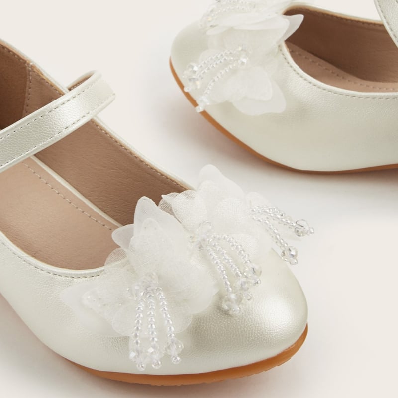 Dječje cipele princeze s rhinestones mašnicom, zatvorenim prstima, debelim petama, Velcro zatvarač