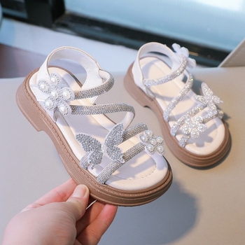 Dječje sandale za djevojčice sa kristalima, meka potplata, Velcro traka, princes stil