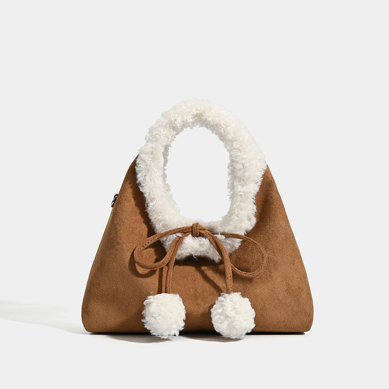 Ženska torbica za proljeće-ljeto 2026, vintage stil, pliš torba od ovčje vune, crossbody