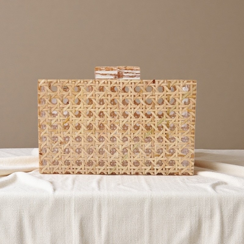 Akril večernja torbica-clutch s retro euro-američkim ratanskim pletenjem i ramenskim lancem