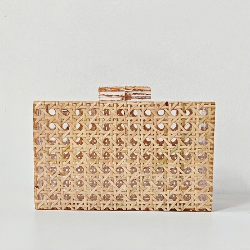 Akril večernja torbica-clutch s retro euro-američkim ratanskim pletenjem i ramenskim lancem