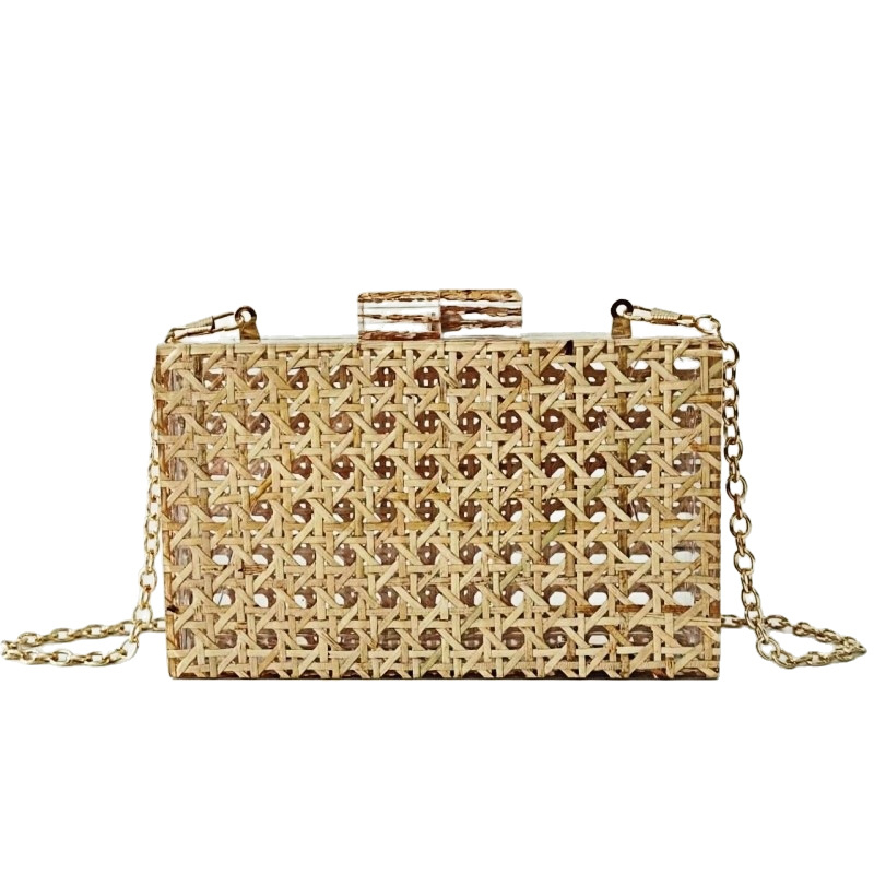 Akril večernja torbica-clutch s retro euro-američkim ratanskim pletenjem i ramenskim lancem